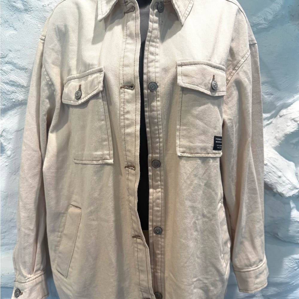 H & M Divided Over Sized Button Down Shirt Jacket Women's XS Beige Cream